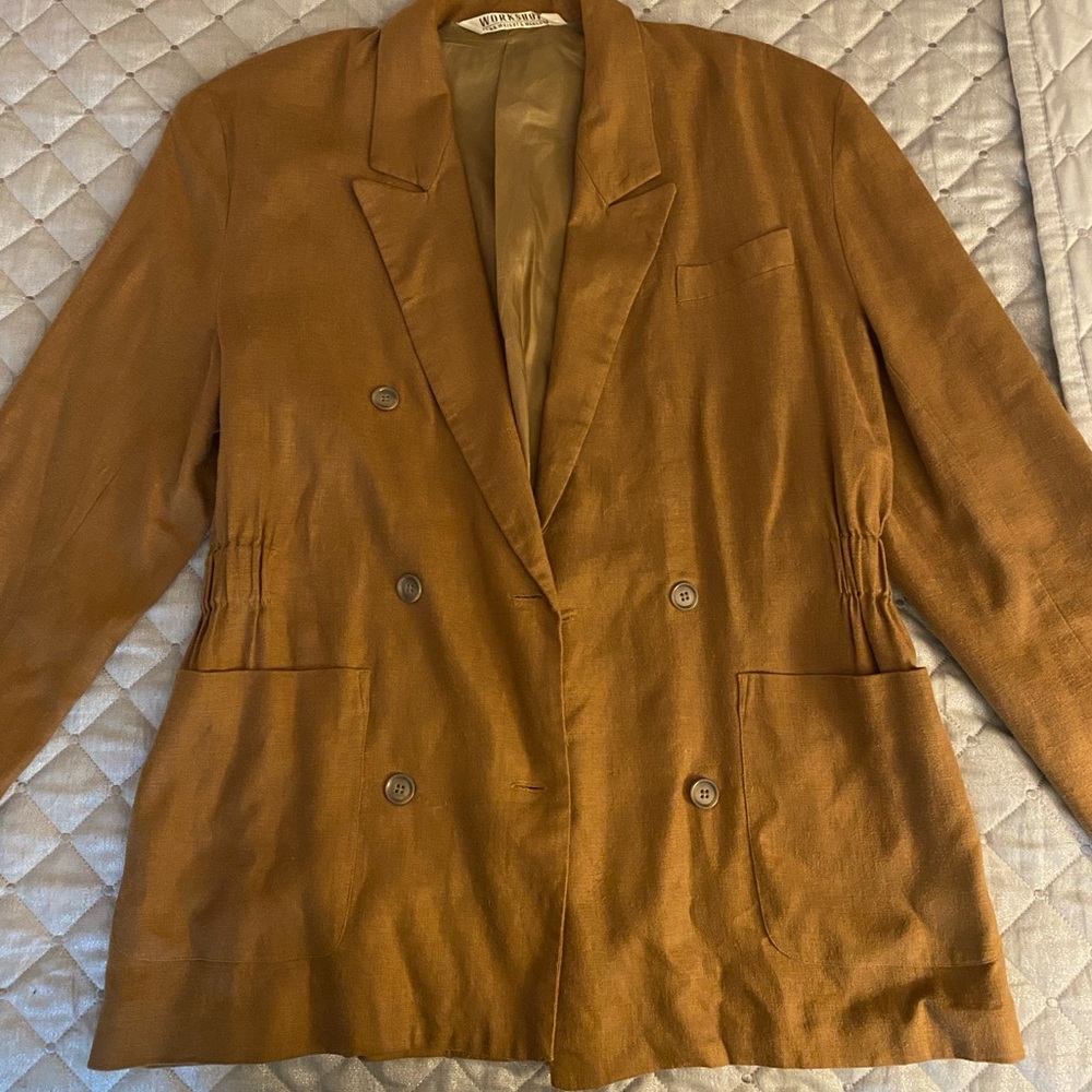 Vintage Oversized Cognac Linen Blazer